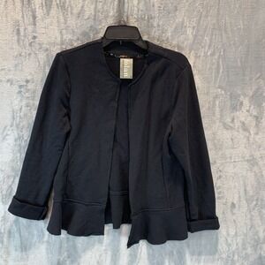 Dolan Women's Blazer‎ Cardigan M Open Front 100% Cotton Black Roll Long Sleeve